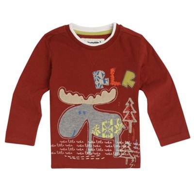 Boys red reindeer long sleeved t-shirt