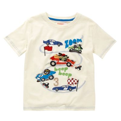 bluezoo Boys natural racing car print t-shirt