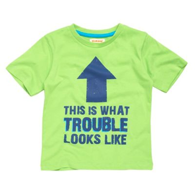 Boys green Trouble print t-shirt