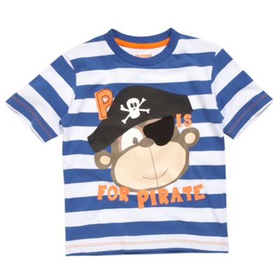 bluezoo Boys blue striped monkey t-shirt