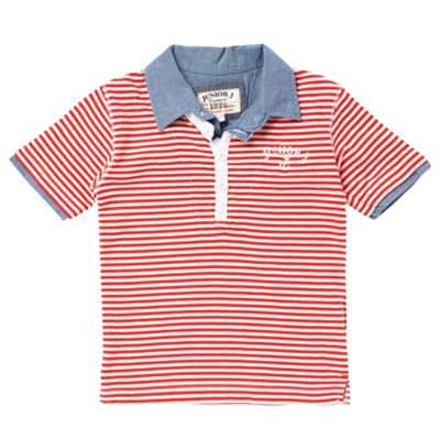 Boys red striped grandad neck t-shirt