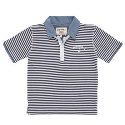 Boys navy striped grandad neck t-shirt