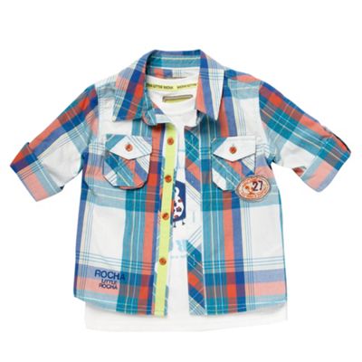 Boys white check shirt and t-shirt set