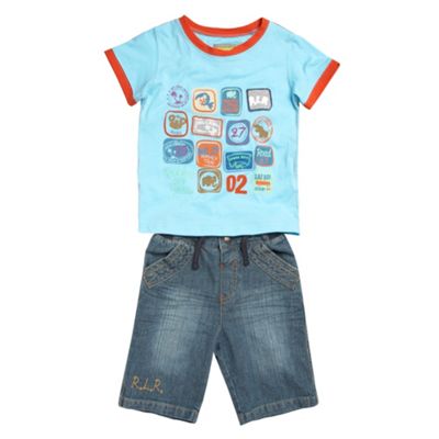 Boys blue logo print t-shirt and wide leg jeans