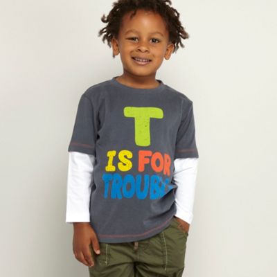 bluezoo Boys grey T is for Trouble t-shirt