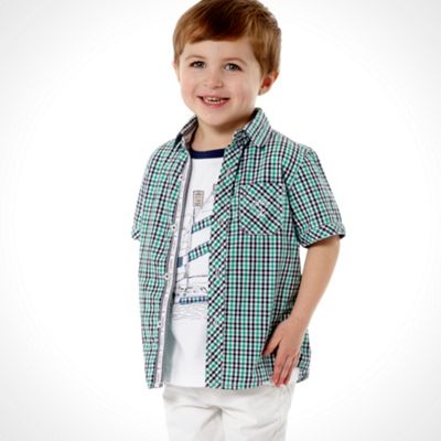 Designer boy's green checked shirt and sail t-shirt                                                                             