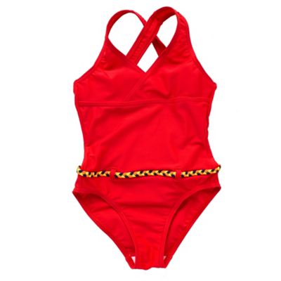 Red belted swimsuit