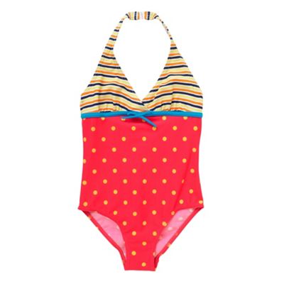 Pink polka and striped swimsuit