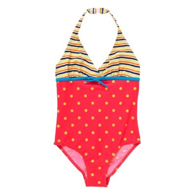 Blue Zoo Pink polka and striped swimsuit
