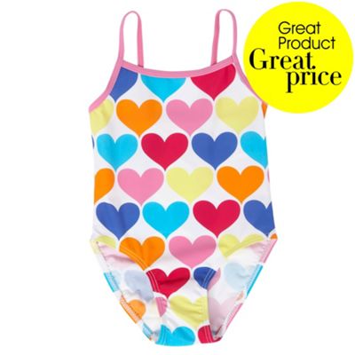 White printed heart girls swimsuit