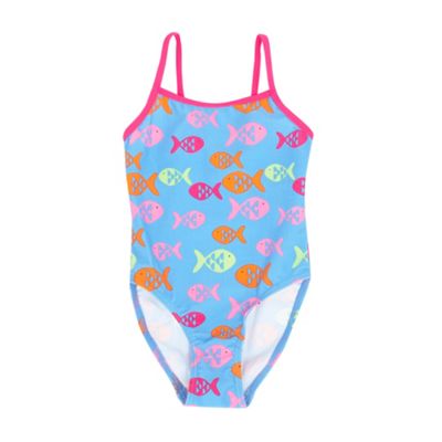 Girls aqua fish print swimsuit