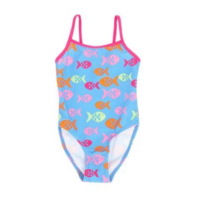 Girls aqua fish print swimsuit