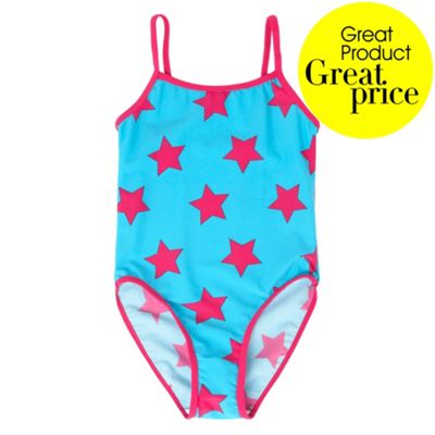 Aqua and pink star girls swimsuit