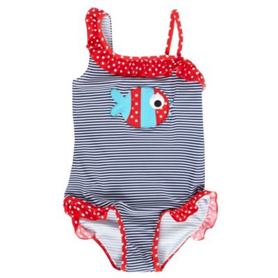 bluezoo Navy stripe and fish applique girls swimsuit