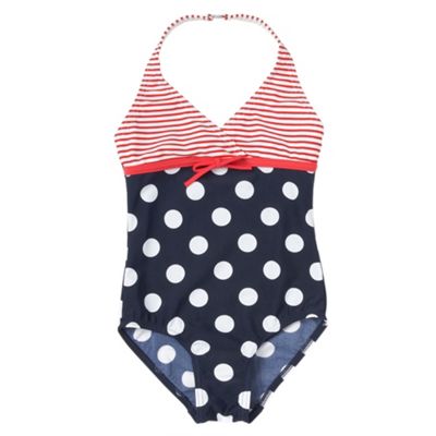 bluezoo Girls navy nautical swimsuit