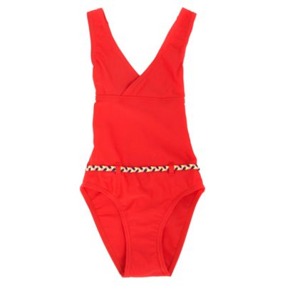bluezoo Red girls belted swimsuit