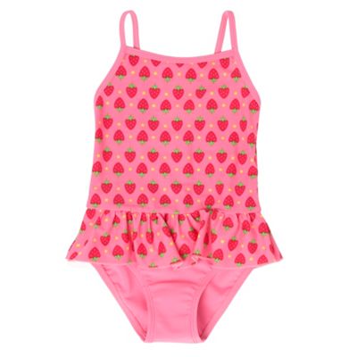 bluezoo Pink strawberry print girls swimsuit