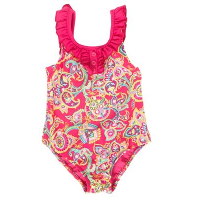 Pink girls floral print swimsuit