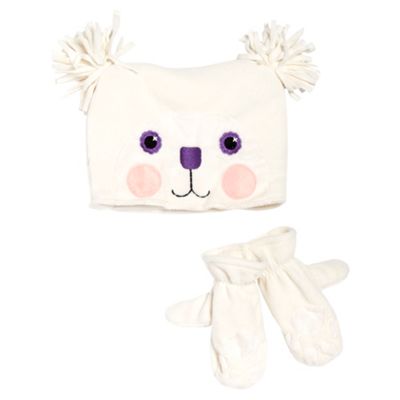 Girls cream bear hat and mittens set