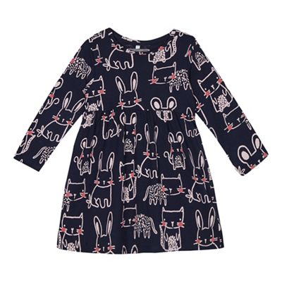 bluezoo - Girls' navy bunny and cat print dress