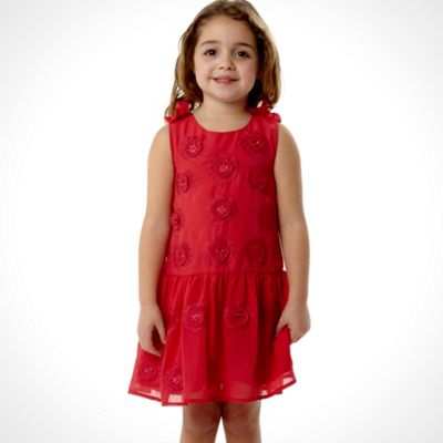 Girl's red 3d flower detail dress                                                                                               