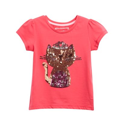 bluezoo Girls pink sequin cat t-shirt