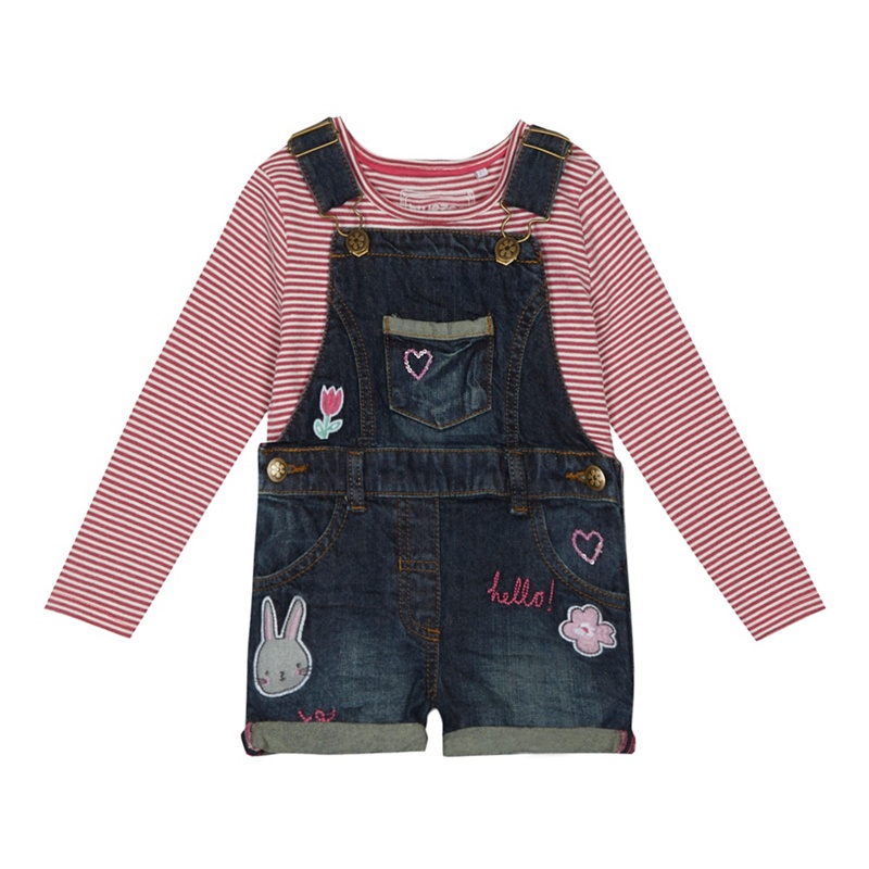 bluezoo - Girls' Multi-Coloured Denim Dungarees And Striped Top Set Review