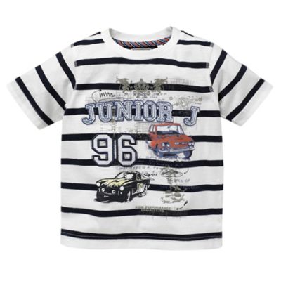 White striped car logo t-shirt