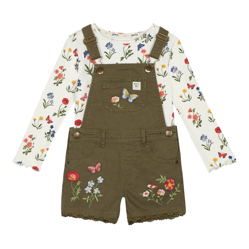 Mantaray - Girls' Khaki Floral Print Dungarees And Top Set Review