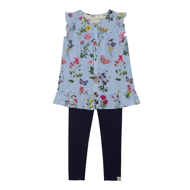 Mantaray - Girls' Blue Striped Floral Print Top And Navy Leggings Set Review