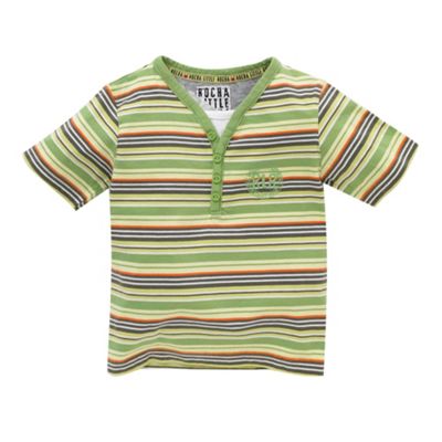 Green y-neck striped t-shirt