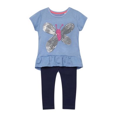 Girls blue sequin butterfly t-shirt and leggings