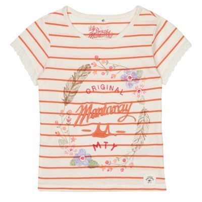 Mantaray Girls white striped garland logo t-shirt