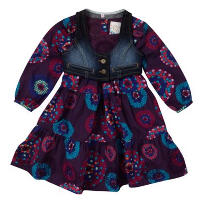 Purple patterned dress and waistcoat