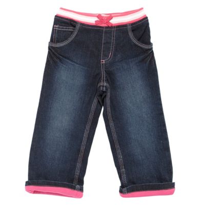 Girls blue ribbed trim jeans