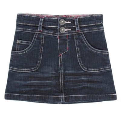 Girls Navy Buttoned Denim Skirt