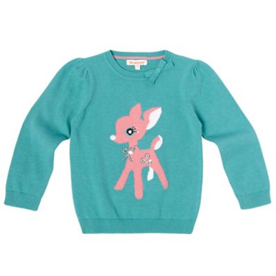 Girls Teal Deer Motif Jumper