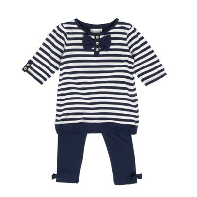 Girls Navy Striped Tunic Top And Leggings