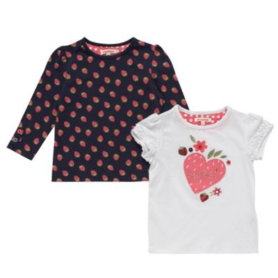Girls pack of two pink and navy strawberry tops