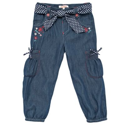 Girls blue polka dot sash jeans