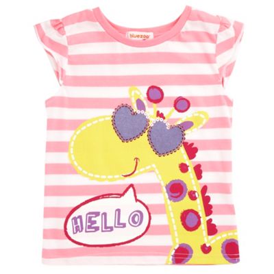 bluezoo Girls pink striped giraffe t-shirt