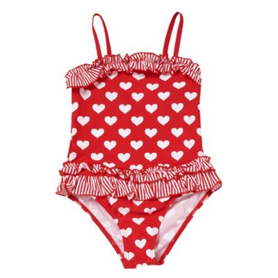 Girls red heart frill swimsuit