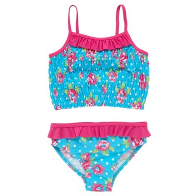 bluezoo Girls aqua rose two-piece swimsuit