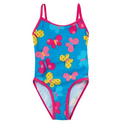 Girls bright blue butterfly printed swimsuit