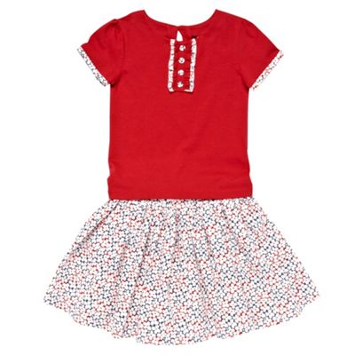 Girls red floral trim t-shirt and skirt set
