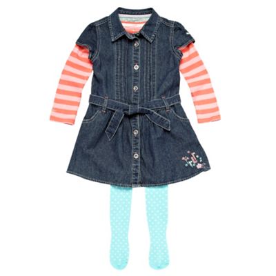 Rocha.John Rocha Girls blue denim dress with t-shirt and tights