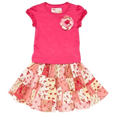 Rocha John Rocha Girls pink corsage t-shirt and skirt set