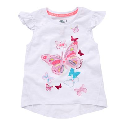 Girls white drop hem butterfly t-shirt