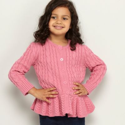 Designer girl's pink peplum cable knitted cardigan                                                                              
