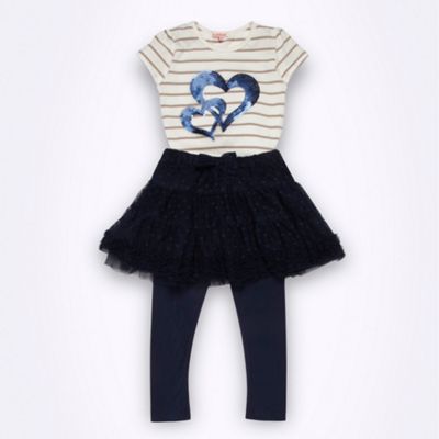 Girl's navy sequinned top, tutu and leggings set                                                                                